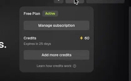 OpusClip account panel reading Free Plan, Active, Credits 60, Expires in 25 days