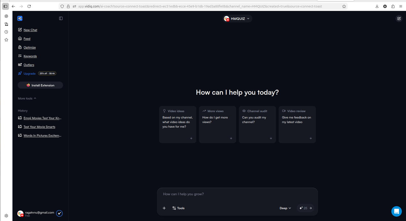vidIQ AI prompts dashboard