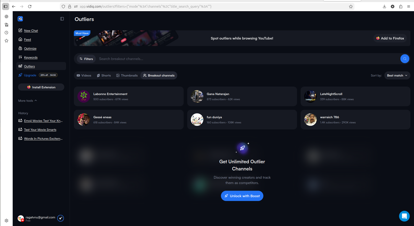 vidIQ Outliers Boost lock